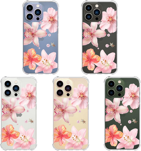 Wihytec 12/12 Pink Lily Flowers Phone Case for iPhone PRO Pink Lily Case Cover Clear Phone Case Four Corner Reinforced