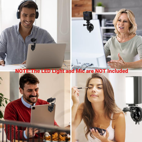Strong Suction Cup Mount for Dashboard Windshield,LED Mic Travel Lighting Accessories for Makeup Meeting Online Classes Or Recording on Laptop or Mirror,Adjustable Car Camera Dash Mount for Gopro
