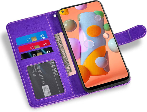 Asuwish Phone Case for Samsung Galaxy A11/M11 | Tempered Glass Screen Protector, Glitter Wallet Cover, Card Holder