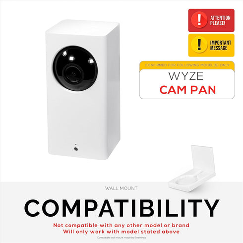 Screwless Tilted Wall Mount Kit for Wyze Cam Pan, VHB Stick On, Full Tilt & Pan Function, Strong Adhesive Mount, White