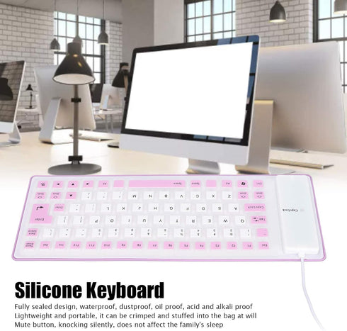 Silicone Keyboard, Foldable Flexible Keyboard USB Wired Gaming Keyboard, 85 Keys, Fully Sealed Design, Roll-up Silent Soft Keyboard, Waterproof, Dustproof for PC Notebook Laptop()
