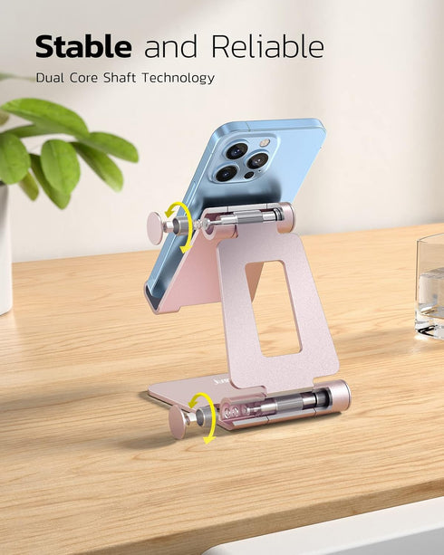Nulaxy Dual Folding Cell Phone Stand, Fully Adjustable Foldable Desktop Phone Holder for Phone 15 14 13 12 11 Pro Xs Xs