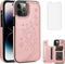 Asuwish Case for iPhone 15 Pro 6.1 inch, with Tempered Glass Screen Protector, Card Holder Wallet Cover, Rose Gold