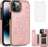 Asuwish Case for iPhone 15 Pro 6.1 inch, with Tempered Glass Screen Protector, Card Holder Wallet Cover, Rose Gold