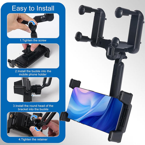 Large Rearview Mirror Phone Holder, 360° Rotatable and Retractable, Anti-Shake Design for All Phones