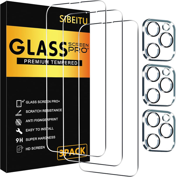 SIBEITU 3 Pack Screen Protector for iPhone 14 Pro, 6.1 Inch HD Clear Tempered Glass Film, 9H Hardness, Scratch