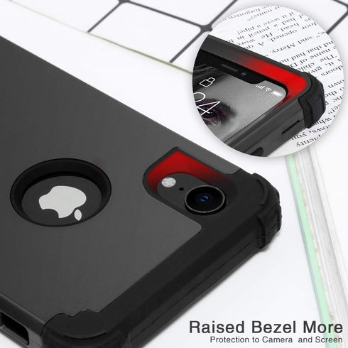 IDweel iPhone XR Case with Tempered Glass Screen Protector, 3 in 1 Shockproof Slim Hybrid Heavy Duty Cover, Black