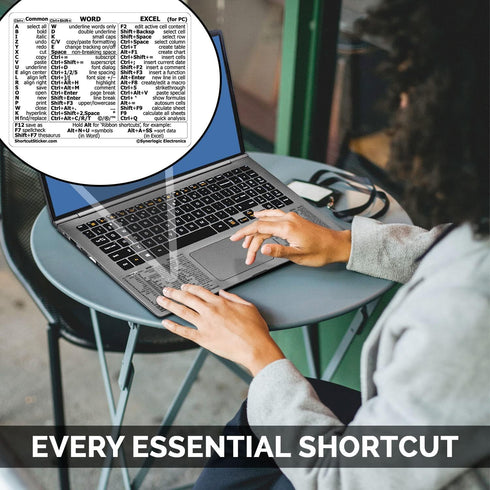 SYNERLOGIC Windows + Word/Excel Quick Reference Guide Keyboard Shortcut Stickers, No-Residue Vinyl (Clear/Small/Combo)