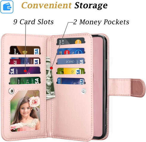 Takfox 11, 11 6.1 11-Rose Wallet Case for iPhone iPhone Leather Wallet Case with ID Credit Card Holder Slots Folio Flip