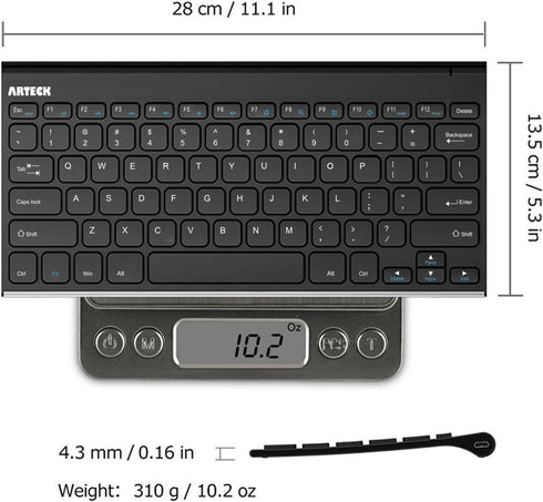 Arteck 2.4G Wireless Keyboard Ultra Slim Stainless Steel for Computer/Desktop/PC/Laptop/Smart TV, Windows 11/10/8/7