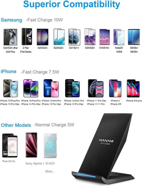 NANAMI 30W Max Wireless Charger, Qi Certified Fast Charging Stand with USB-A Port, Compatible with iPhone
