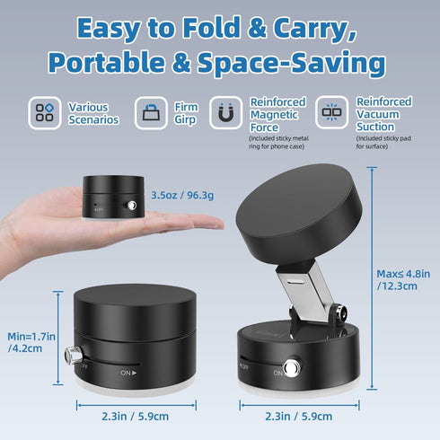 Gimswi 17 Vacuum Magnetic Phone Holder with Metal Ring Compatible with iPhone Samsung All Phone, Portable Universal