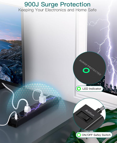Surge Protector Power Strip with 6 AC Outlets and 4 USB Ports, 5ft Extension Cord for Home Office