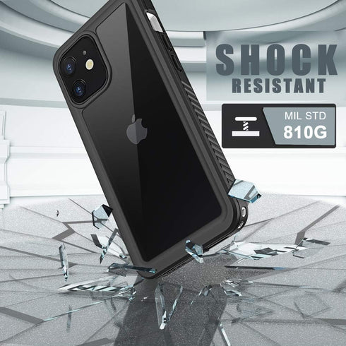 Diverbox Waterproof Case for iPhone 12, IP68 Shockproof Dustproof Full-Body Hard Case with Screen Protector (Black)