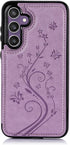 Asuwish Wallet Cover Phone Case for Samsung Galaxy S23 FE 5G, with Tempered Glass Screen Protector, Purple