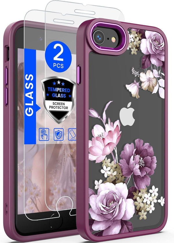 Dretal iPhone SE 2022/2020 Case, with Tempered Glass Screen Protector, Military Grade Drop Tested, Purple