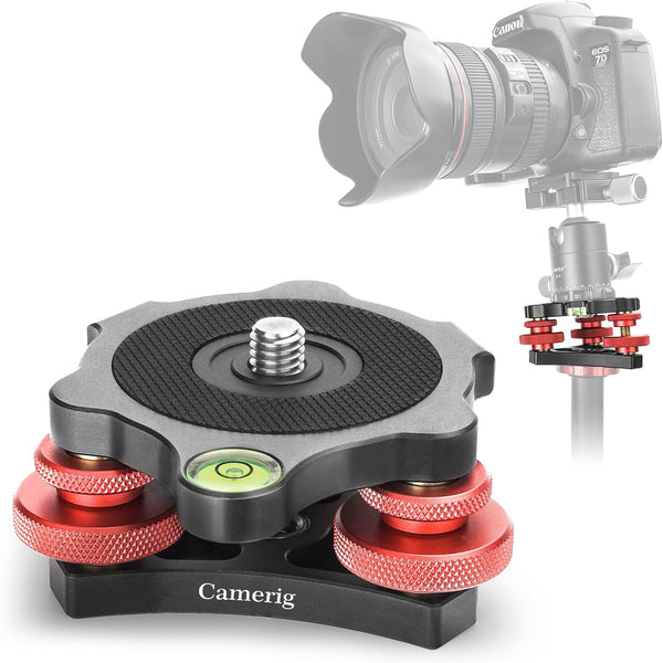 Tripod Head Leveling Base Camera Leveler, Aluminum Alloy 3 Axis Tri Wheel Head with +/-5 Degree Adjustment