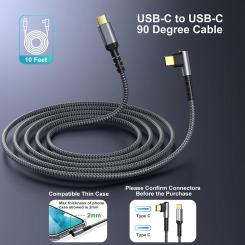 OKRAY USB C Cable, 2-Pack 10ft iPhone 15 Charger Cord USB-C to C 90 Degree Fast Charging Compatible for iPhone 15 Pro