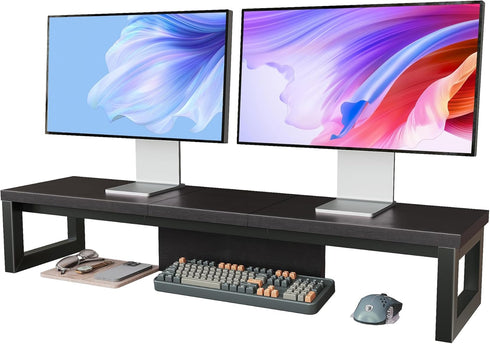 HEWORLIF Dual Monitor Stand Riser, Wood and Steel Monitor Stand for Desk, Multi-Purpose