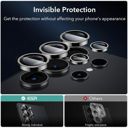 ESR Camera Lens Protector for Samsung Galaxy S24 Ultra, Ultra-Thin Tempered Glass, Scratch-Resistant, 2 Sets, Black.