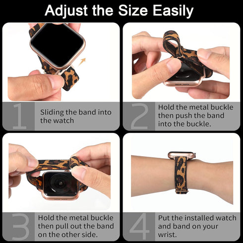 SICCIDEN Slim Stretchy Bands Compatible with Apple Watch Band 49mm 45mm 44mm 42mm, Women Nylon Thin Strap (Leopard/Rose