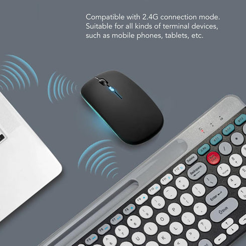 Keyboard Mouse Set, Dual Mode Bluetooth Combo with Vintage Round Keycaps for Gaming