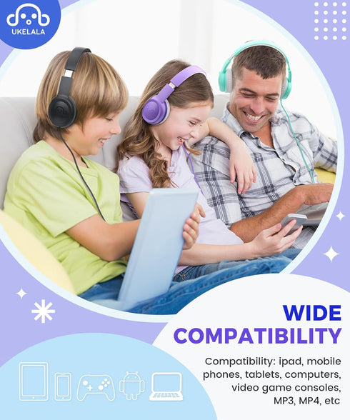 C3 Kids Headphones Wired, On-Ear for Boys Girls with 3.5mm Jack, Foldable, Adjustable Headband, Child Headphones for