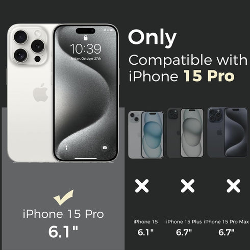 iPhone 15 Pro Case Waterproof, IP68 Waterproof Case for iPhone 15 Pro, iPhone 15 Pro Case with Kickstand, Impact Resistant TPU + PC Case, Suitable for Diving, Swimming, Hiking and Cycling