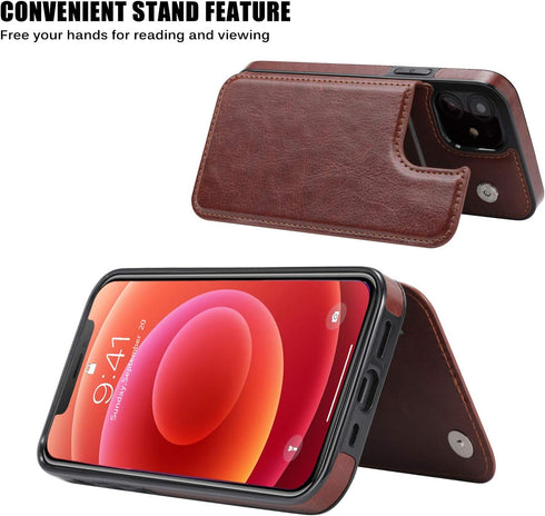 Wallet Case for iPhone 12 Pro/12, Slim Protective Case with Card Holder, Premium PU Leather with Screen Protector