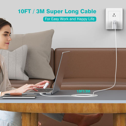 2 Pack 10ft 100W USB C to USB C Cable for MacBook Pro, iPad Pro, iPhone 15 Pro Max Plus, Samsung Galaxy, Super Fast