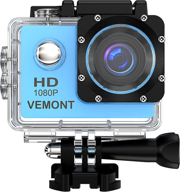 VEMONT 1080P Action Camera, 12MP Full HD 2.0 Inch Waterproof Camera with Mounting Accessories Kit