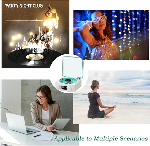 The Waves Vinyl Player, Bluetooth Speaker, 2024 New Portable Vintage Speaker with Adjustable Light and Time