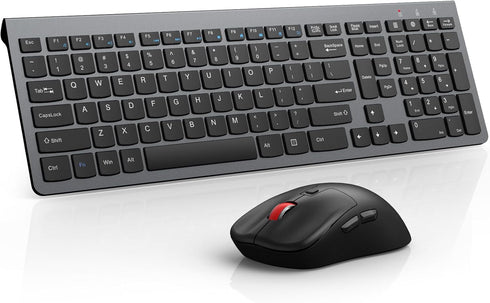 Wireless Keyboard and Mouse Combo, Quiet Click Full Size Design with Number Pad, Ergonomic Mouse with 5 DPI, 2.4G