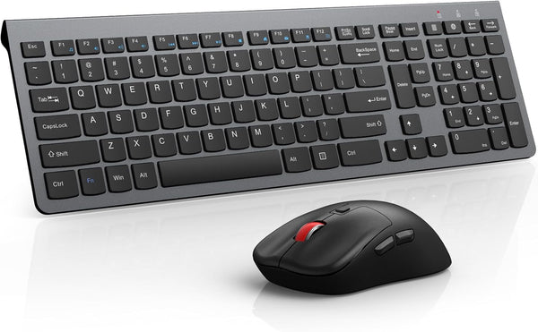 Wireless Keyboard and Mouse Combo, Quiet Click Full Size Design with Number Pad, Ergonomic Mouse with 5 DPI, 2.4G