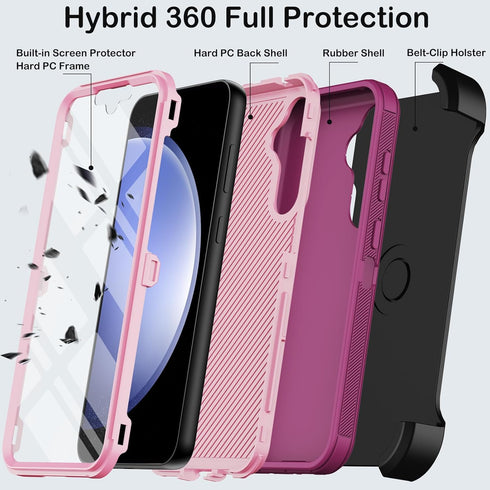 Shop Samsung Galaxy S23 FE Case (6.4") - Rugged Burgundy Cover with Belt Clip, Kickstand & Built-in Screen Protector.