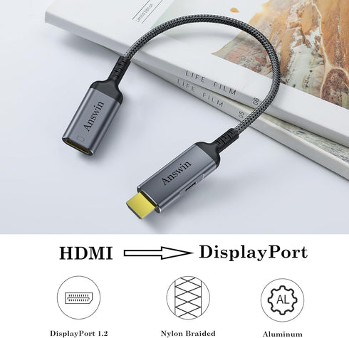 HDMI to DisplayPort Adapter, 4K@60Hz Uni-Directional for PC Graphics Card, Laptop, Xbox One/360, PS5, Mac Mini