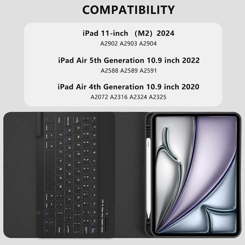 FUWANG Keyboard Case for iPad Air 11 inch (M2) 2024 & 10.9 inch for iPad Air 5th 4th Generation, Detachable Bluetooth