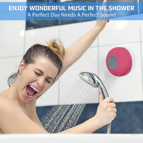 Waterproof Bluetooth Shower Speaker, Portable Wireless Water-Resistant Speaker with Suction Cup, Built-in Mic, Red