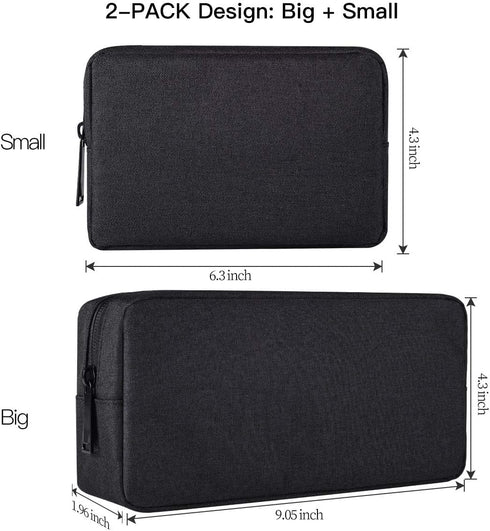 imComor Universal Electronics Accessories Case - 2-Pack Portable Soft Carrying Case Bag Wire Cable Organizer for Hard