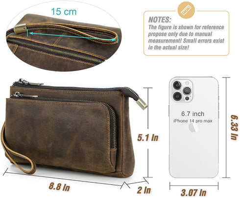 Portable Compact Travel Tech Kit, Electronic Organizer Zipper Bag, Handmade Top Grain Leather Pouch Fits Phone, USB