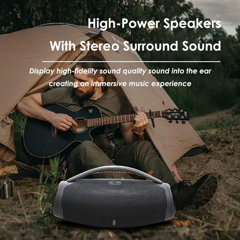 Portable Bluetooth 5.0 Speakers, RGB 360 Degree Surround Sound Loud Speaker, Long Battery Life, Outdoor Wireless (Black)