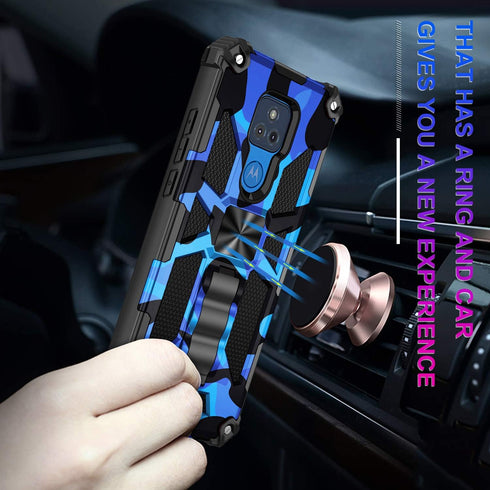 Military Grade Moto G Play Case 2021 - Drop Tested, Built-in Kickstand, Camouflage Deep Blue, Magnetic Car Mount