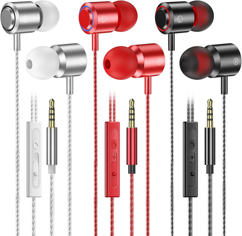 3 Pack Wired Earbuds with Microphone, In-Ear Headphones Wired with Noise Blocking