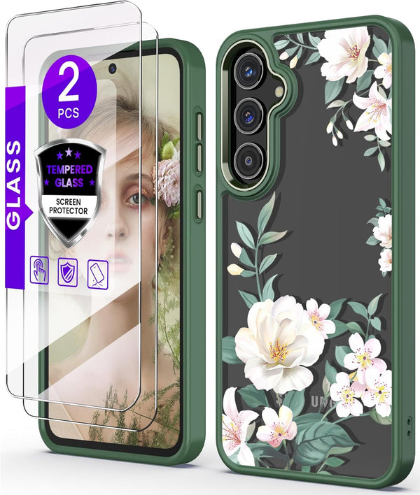 Shop Samsung Galaxy A35 5G Case with Tempered Glass Protector, Military Grade Slim TPU & Hard PC, Floral Design for