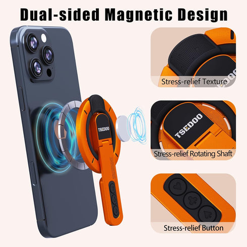 Tsedoo 3-in-1 360 Magnetic Phone Grip Stand with Roration Angle Adjustment, Silicone Finger Ring & Fidget Toy Design