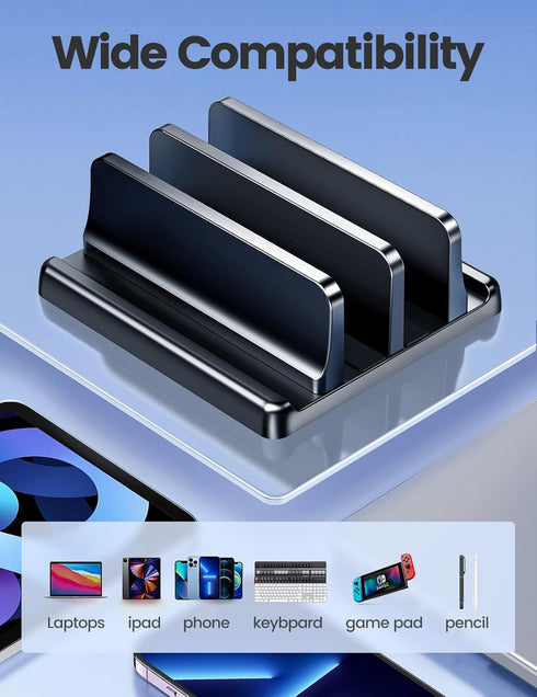 Vaydeer Vertical Laptop Stand for Desk, Adjustable Dual Slots Plastic Holder with Space Saving 4-in-1 Design