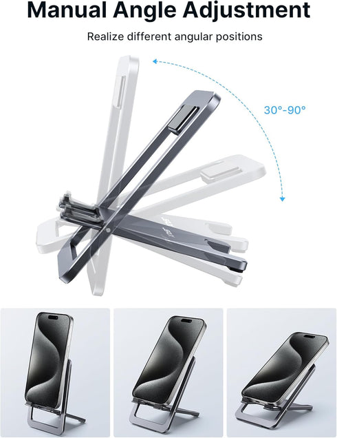 JSAUX Cell Phone Stand, Foldable Aluminum Adjustable Travel Phone Holder for Desk, Compatible for iPhone 15 14 13 12 11