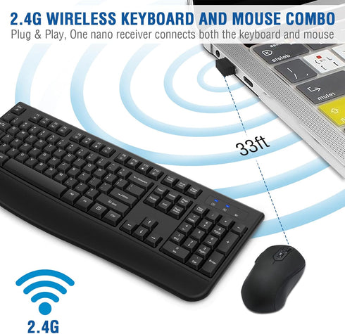 EDJO Wireless Keyboard and Mouse Combo, Full-Sized Ergonomic Computer Keyboard with Wrist Rest and 3 Level DPI