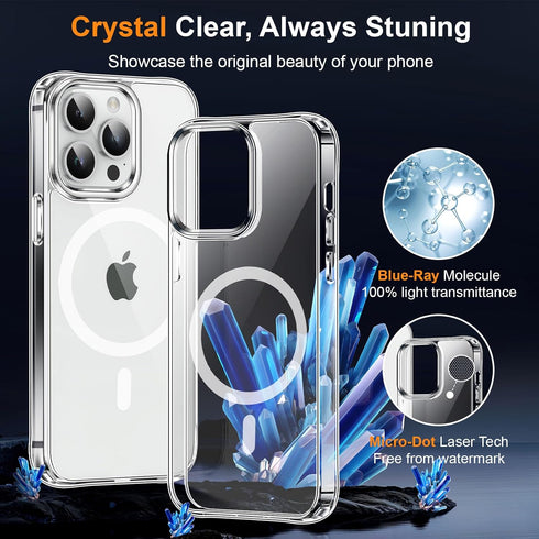 MOCCA Clear iPhone 14 Pro Case - Slim, Shockproof, Military Drop Protection, Non-Yellowing, MagSafe Compatible, 6.1"