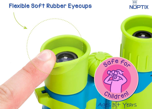 Kids Binoculars in Vibrant Green Blue - Real Binoculars for Girls or Boys, Includes 40 Bird Species Sticker Book